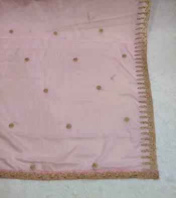 Baby pink solid colour orgenza silk fabric thred embrodery dupatta 6