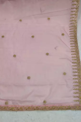 Baby pink solid colour orgenza silk fabric thred embrodery dupatta