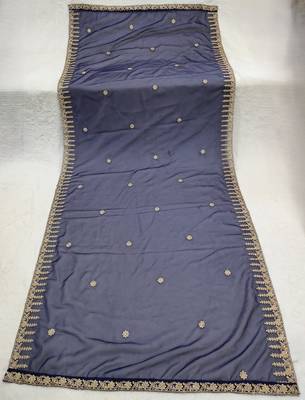 Neavy blue solid colour orgenza silk fabric thred embrodery dupatta 4