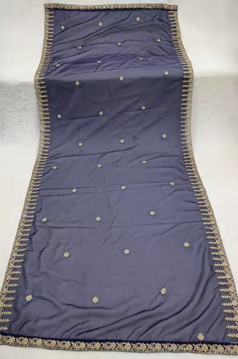 Neavy blue solid colour orgenza silk fabric thred embrodery dupatta