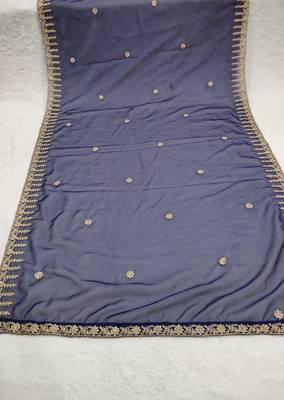 Neavy blue solid colour orgenza silk fabric thred embrodery dupatta 5