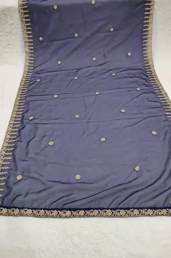 Neavy blue solid colour orgenza silk fabric thred embrodery dupatta