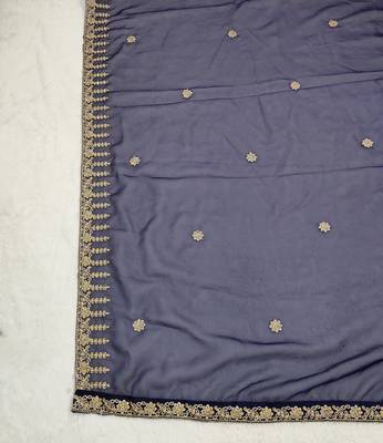 Neavy blue solid colour orgenza silk fabric thred embrodery dupatta 6