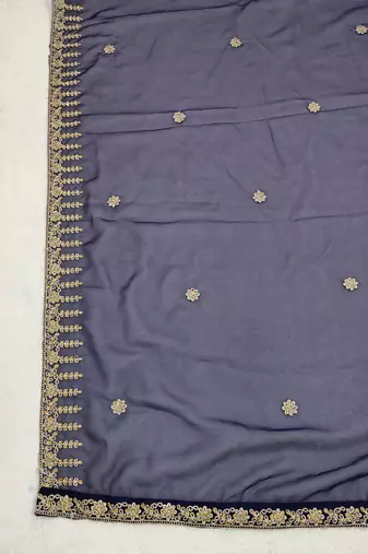 Neavy blue solid colour orgenza silk fabric thred embrodery dupatta