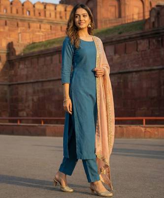 Peach solid colour orgenza silk fabric thred embrodery dupatta 2