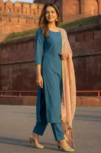 Peach solid colour orgenza silk fabric thred embrodery dupatta