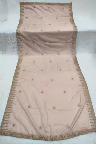 Peach solid colour orgenza silk fabric thred embrodery dupatta