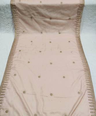 Peach solid colour orgenza silk fabric thred embrodery dupatta 5