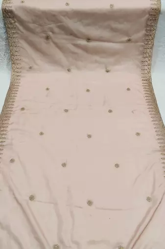 Peach solid colour orgenza silk fabric thred embrodery dupatta