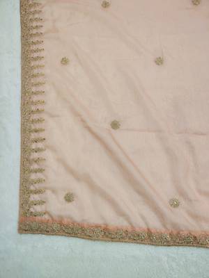 Peach solid colour orgenza silk fabric thred embrodery dupatta 6