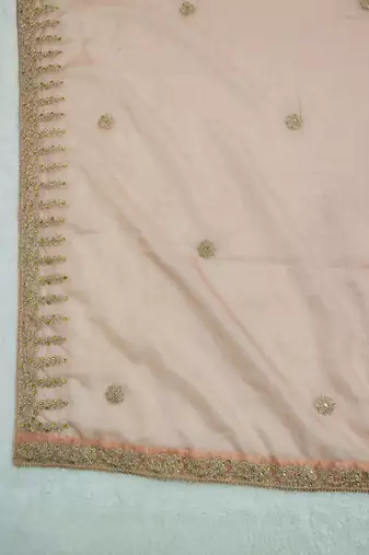 Peach solid colour orgenza silk fabric thred embrodery dupatta