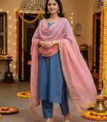 Pestal pink solid colour orgenza silk fabric thred embrodery dupatta