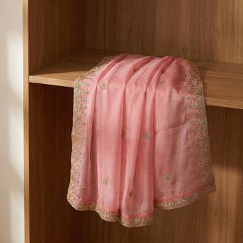 Pestal pink solid colour orgenza silk fabric thred embrodery dupatta 3