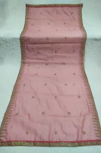 Pestal pink solid colour orgenza silk fabric thred embrodery dupatta