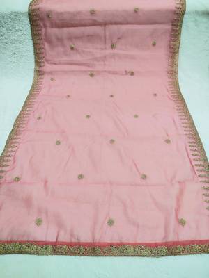 Pestal pink solid colour orgenza silk fabric thred embrodery dupatta 5