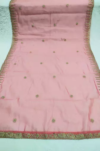 Pestal pink solid colour orgenza silk fabric thred embrodery dupatta