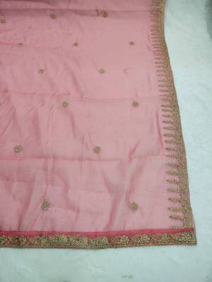 Pestal pink solid colour orgenza silk fabric thred embrodery dupatta 6