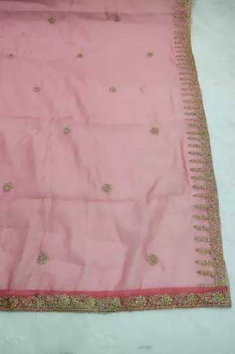 Pestal pink solid colour orgenza silk fabric thred embrodery dupatta