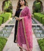 Rani pink solid colour orgenza silk fabric thred embrodery dupatta