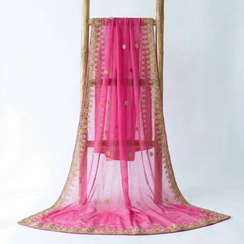Rani pink solid colour orgenza silk fabric thred embrodery dupatta 2