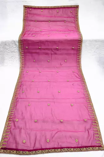 Rani pink solid colour orgenza silk fabric thred embrodery dupatta