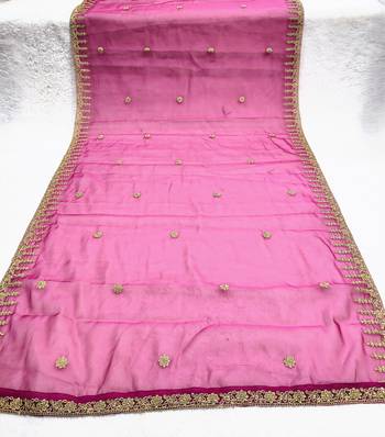 Rani pink solid colour orgenza silk fabric thred embrodery dupatta 4
