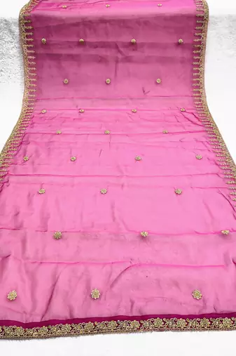 Rani pink solid colour orgenza silk fabric thred embrodery dupatta