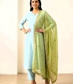 Parrot green solid colour orgenza silk fabric thred embrodery dupatta