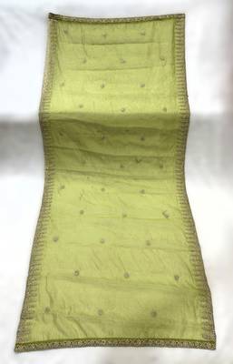 Parrot green solid colour orgenza silk fabric thred embrodery dupatta 4