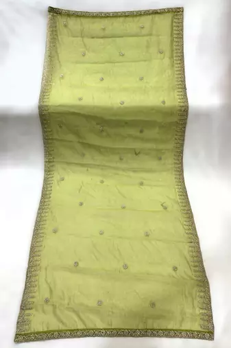 Parrot green solid colour orgenza silk fabric thred embrodery dupatta