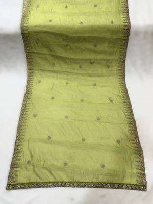 Parrot green solid colour orgenza silk fabric thred embrodery dupatta 5
