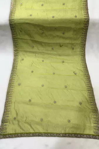 Parrot green solid colour orgenza silk fabric thred embrodery dupatta