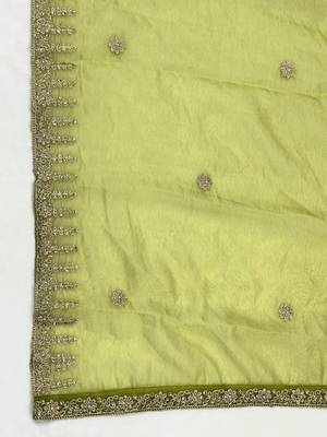 Parrot green solid colour orgenza silk fabric thred embrodery dupatta 6