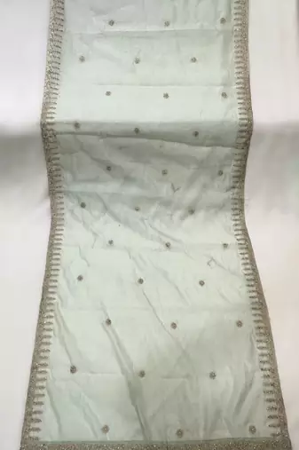 Light green solid colour orgenza silk fabric thred embrodery dupatta