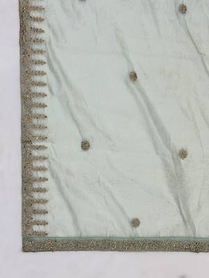 Light green solid colour orgenza silk fabric thred embrodery dupatta 5