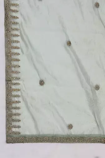 Light green solid colour orgenza silk fabric thred embrodery dupatta