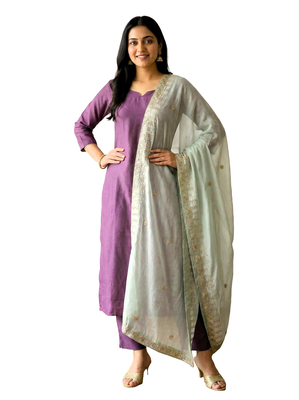 Light green solid colour orgenza silk fabric thred embrodery dupatta 6