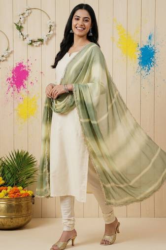 Printed orgenza silk silver gold lampi  lace work dupatta
