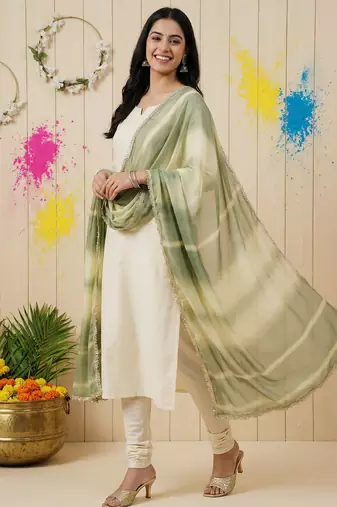 Printed orgenza silk silver gold lampi  lace work dupatta