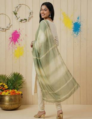 Printed orgenza silk silver gold lampi  lace work dupatta 2