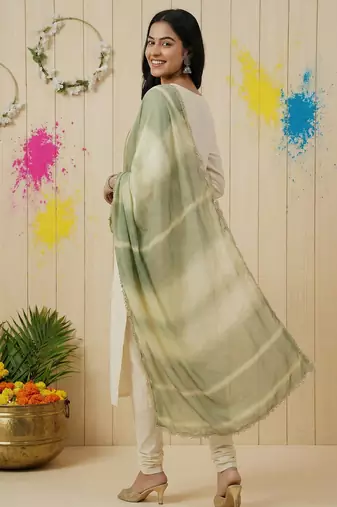 Printed orgenza silk silver gold lampi  lace work dupatta