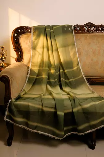 Printed orgenza silk silver gold lampi  lace work dupatta
