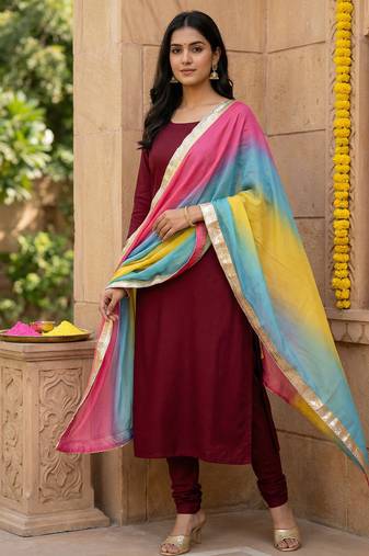 Printed orgenza silk silver gold lampi  lace work dupatta