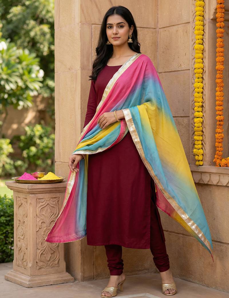 Printed orgenza silk silver gold lampi  lace work dupatta