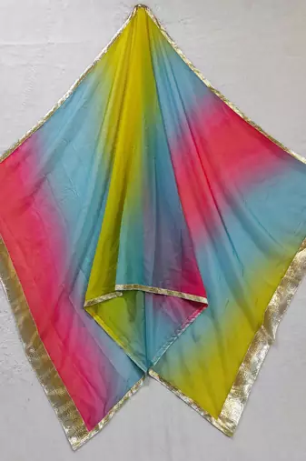 Printed orgenza silk silver gold lampi  lace work dupatta