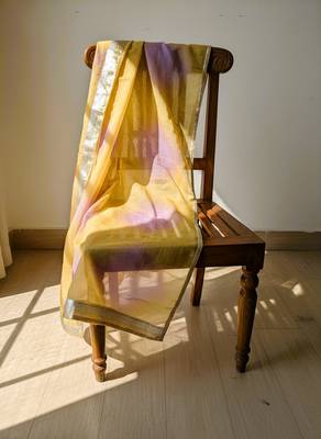 Printed orgenza silk silver gold lampi  lace work dupatta 3