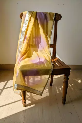 Printed orgenza silk silver gold lampi  lace work dupatta