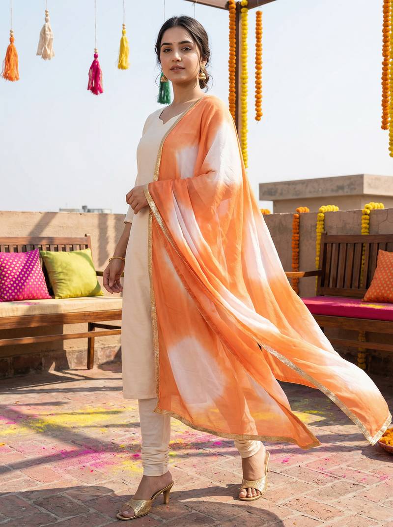 Printed orgenza silk silver gold lampi  lace work dupatta