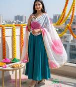 Printed orgenza silk silver gold lampi  lace work dupatta