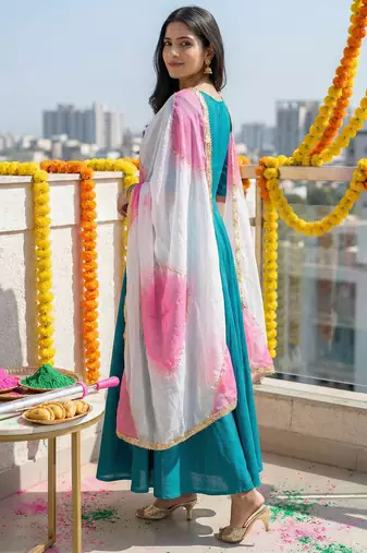 Printed orgenza silk silver gold lampi  lace work dupatta